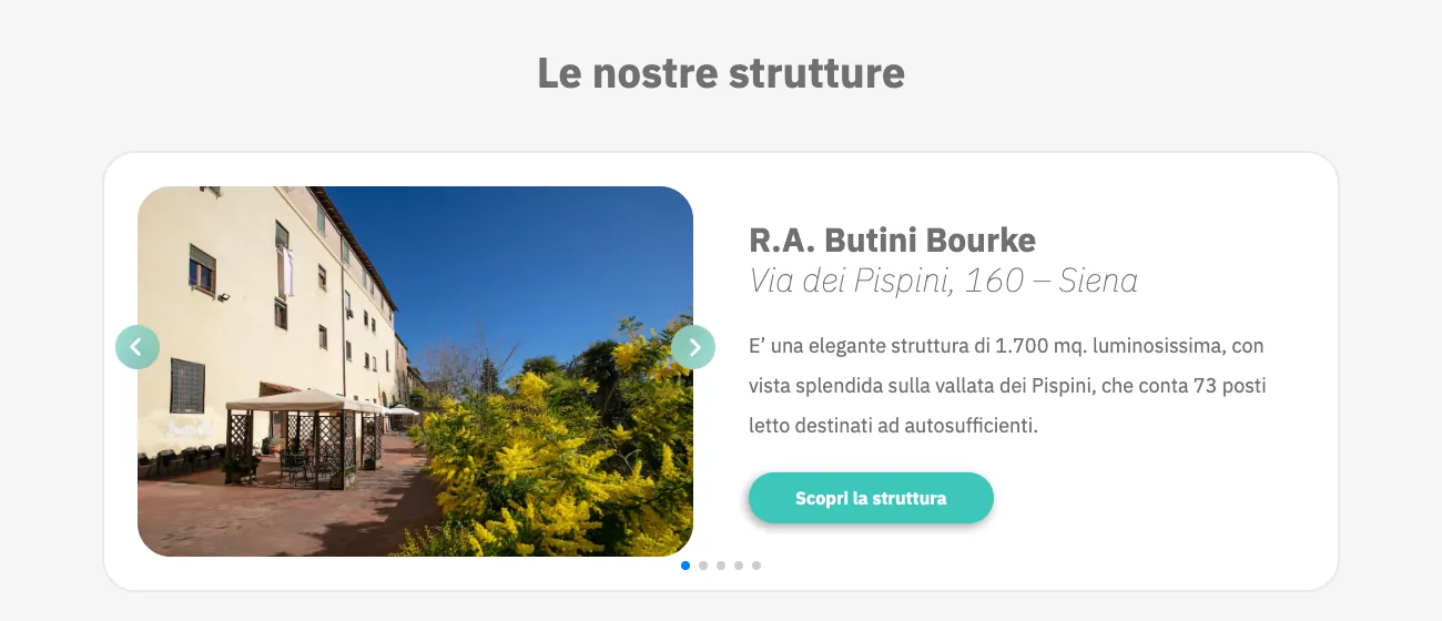 Slider Le nostre strutture del sito di ASP Città di Siena con la residenza Butini Bourke in via dei Pispini
